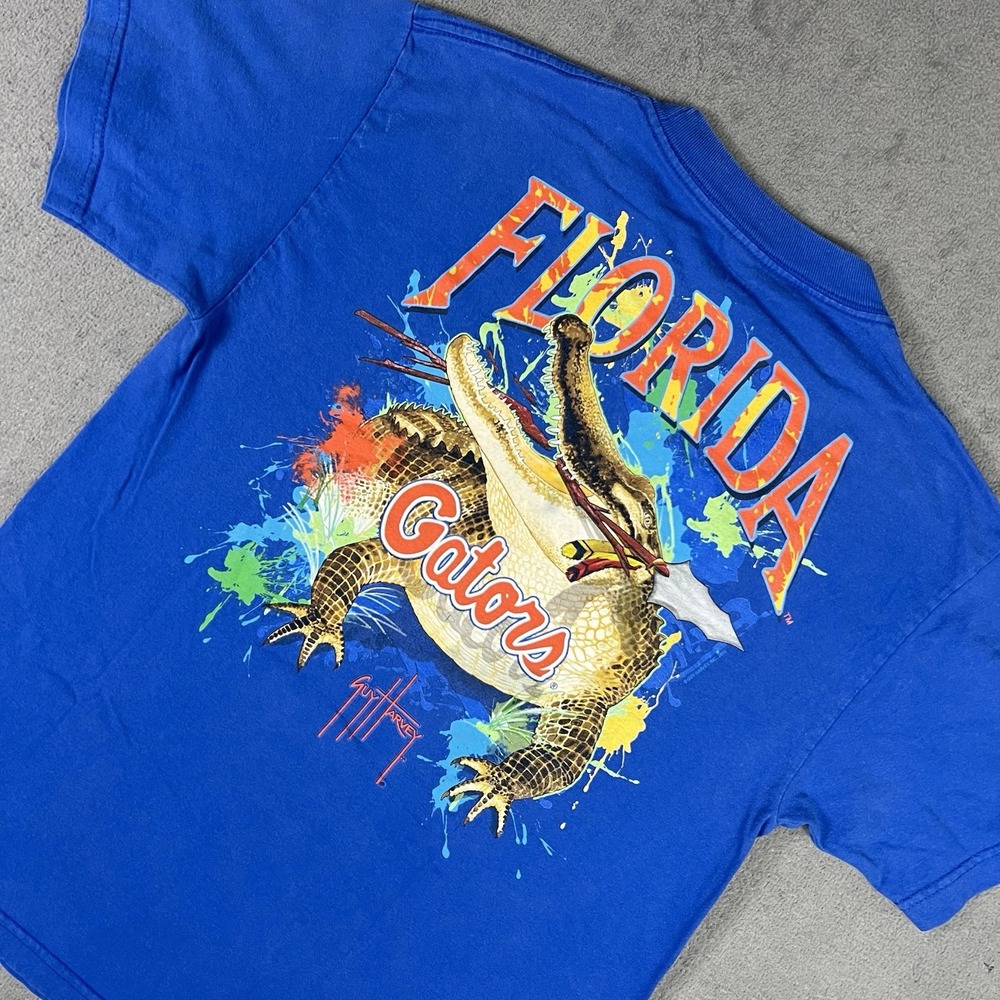 Guy Harvey Shirt Mens M Florida Gators Long Sleeve Graphic Alligator Blue Tee